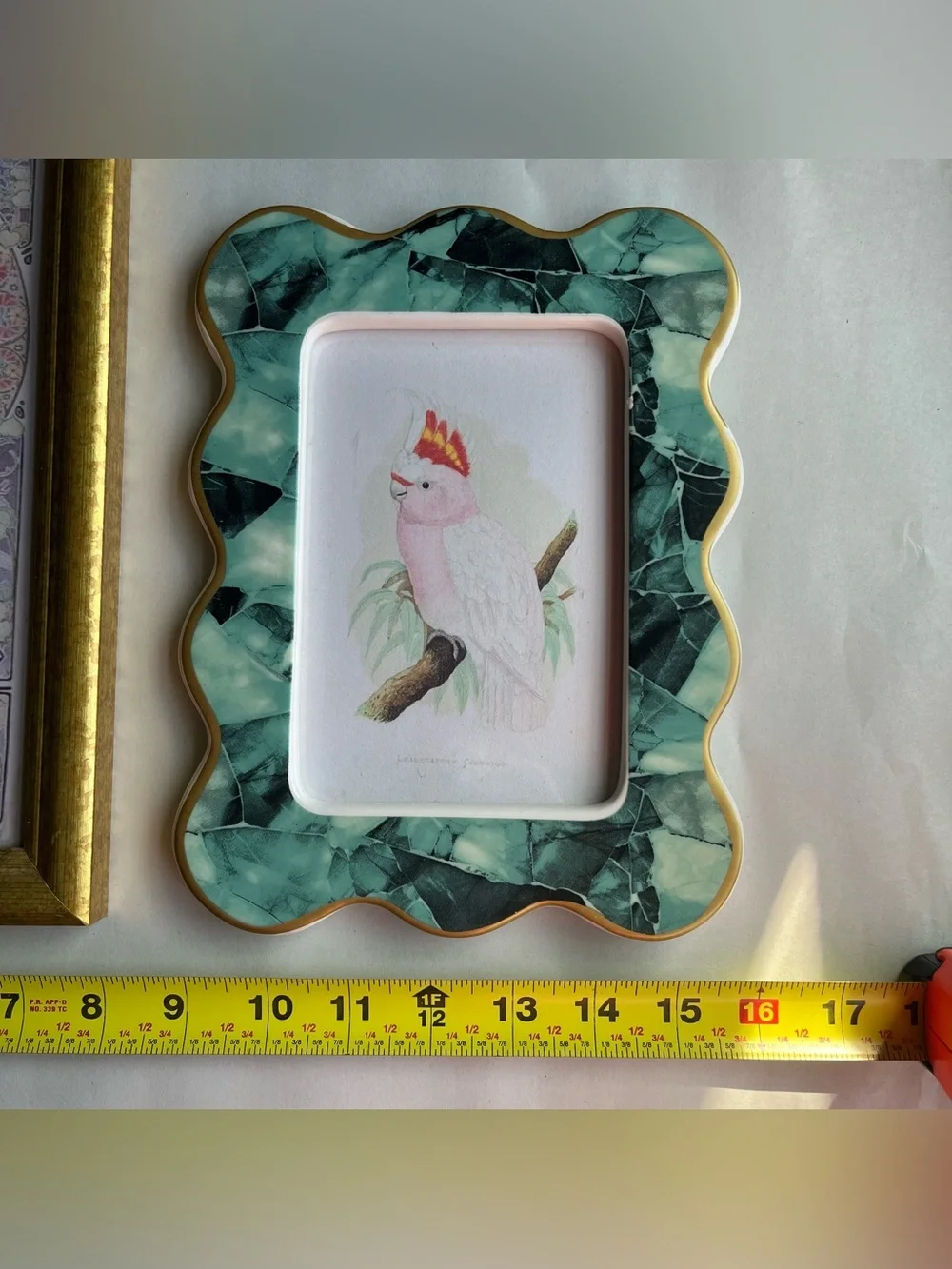 Vintage Mixed Matls Wood & Ceramic Frames w/ Fine Art Prints-Set of 2